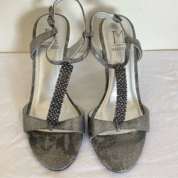 NWB M by Marinelli Gray/Silver Strappy Heels w Rhinestones size Women's 6M - Picture 8 of 10